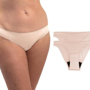 Bikini Modal – Ropa interior para incontinencia para mujer, paquete de 2 bragas reutilizables a prueba de fugas con absorción de luz, Desnudo Bikini Modal – Ropa interior para incontinencia para mujer, paquete de 2 bragas reutilizables a prueba de fugas con absorción de luz, Desnudo