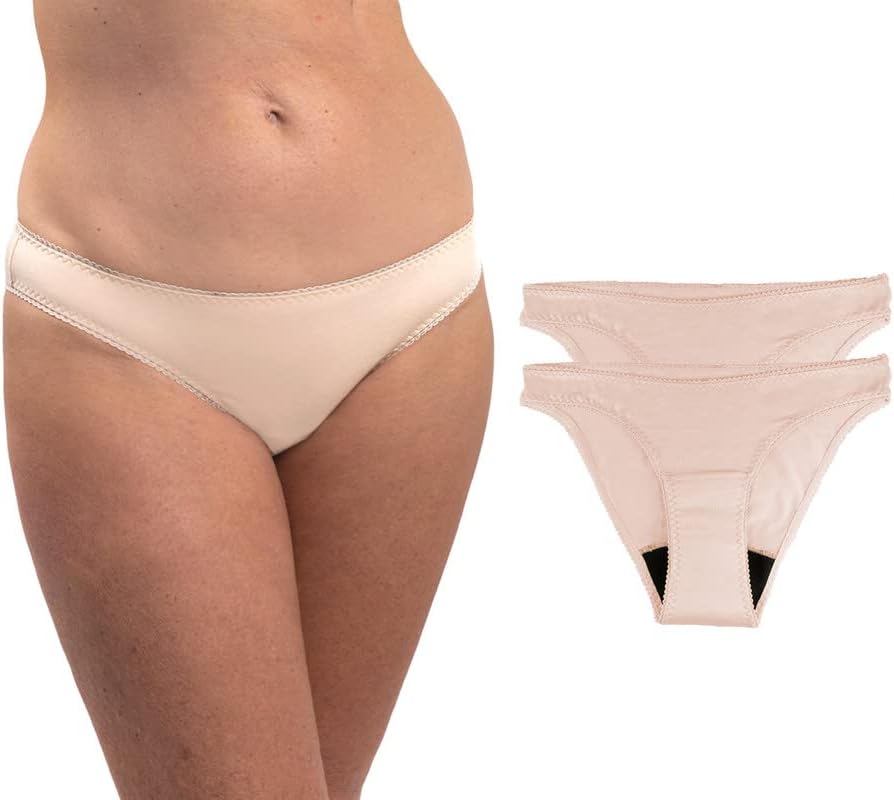 Bikini Modal – Ropa interior para incontinencia para mujer, paquete de 2 bragas reutilizables a prueba de fugas con absorción de luz, Desnudo