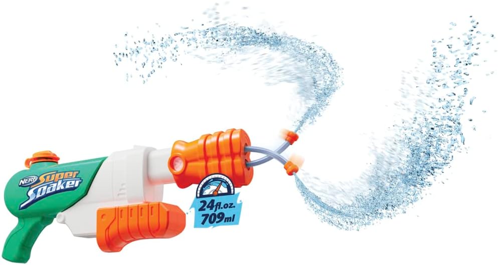 SUPERSOAKER – Blaster de agua Nerf Super Soaker Hydro Frenzy , diversión sin límites 3 en 1, boquilla ajustable, 2 tubos de lanzamiento de agua,