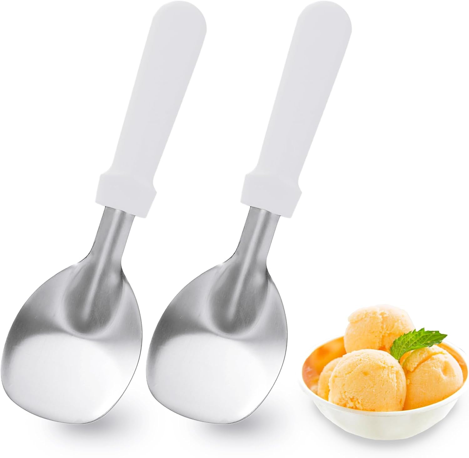 2 palas para helado, pala de acero inoxidable para helado con mango de plástico, resistente y duradera, a prueba de curvas, para uso comercial y