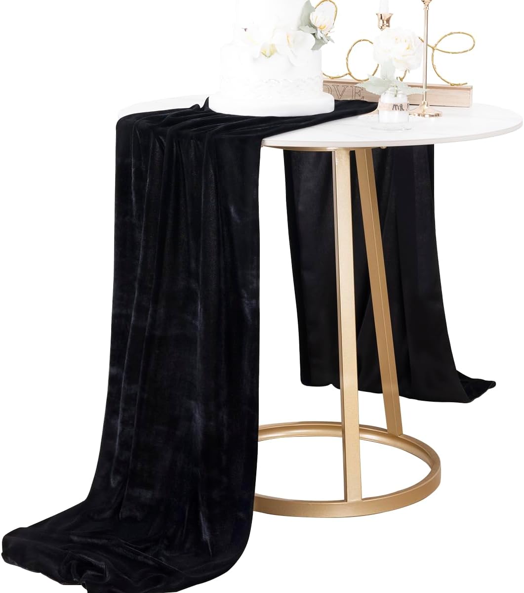 Socomi 4 caminos de mesa de terciopelo negro de 20 x 120 pulgadas, 10 pies, lujoso algodón grueso, Navidad, Acción de Gracias, camino de boda para