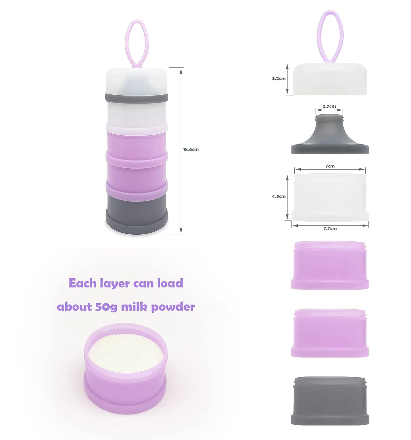 Dispensador de fórmula para bebés, Contenedor de fórmula, Libre de BPA, 4 capas, Contenedor de almacenamiento de viaje para alimentación del bebé,