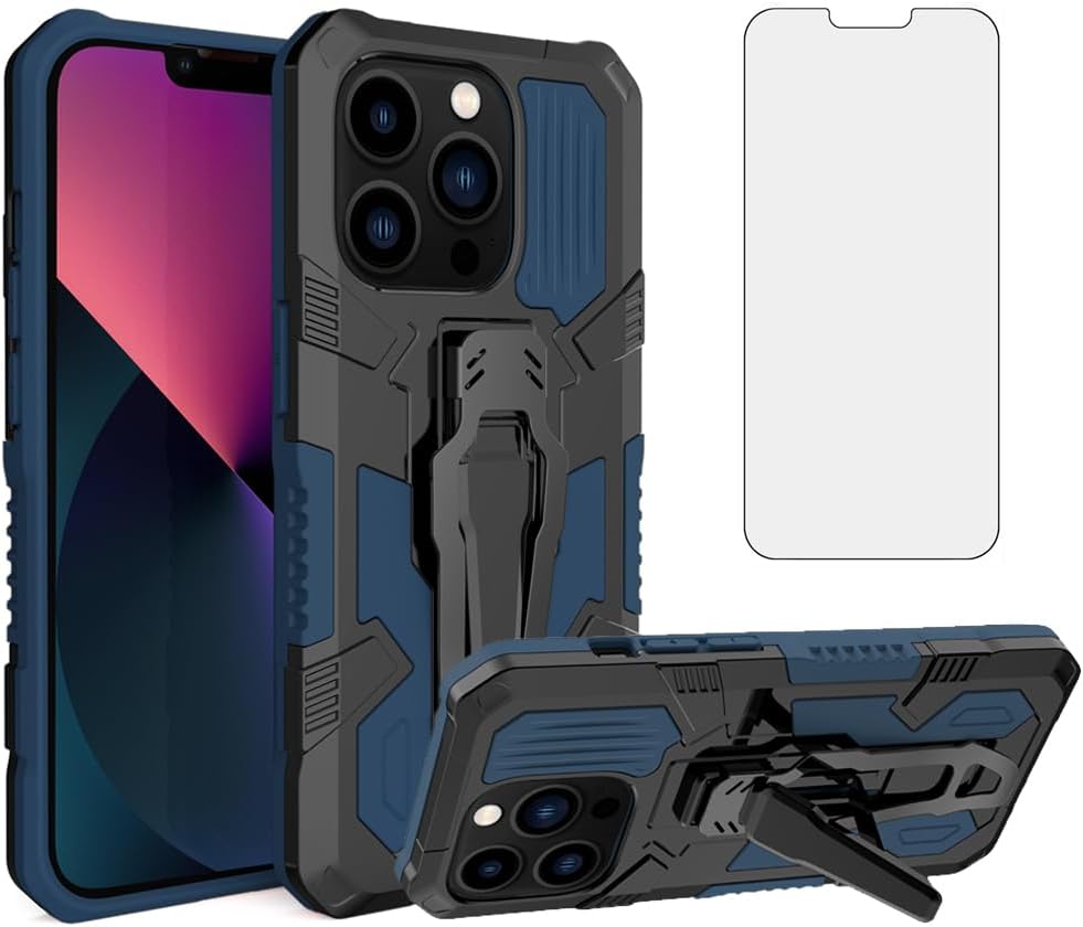 Asuwish Funda protectora compatible con iPhone 14 Pro de 6.1 pulgadas y protector de pantalla de vidrio templado, clip para cinturón, a prueba de