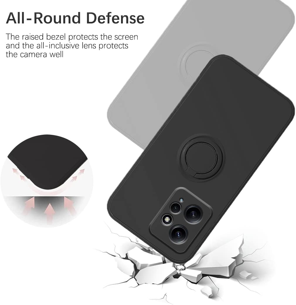 Compatible con Redmi Note 12 4G Funda con anillo Kickstand verde, Xiaomi Redmi Note 12 4G Funda de teléfono de silicona líquida con forro de