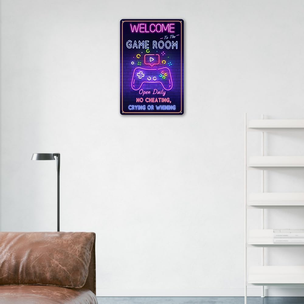 Letrero de metal para sala de juegos, decoración de pared para sala de juegos, letrero de bienvenida a la sala de juegos, decoración de habitación