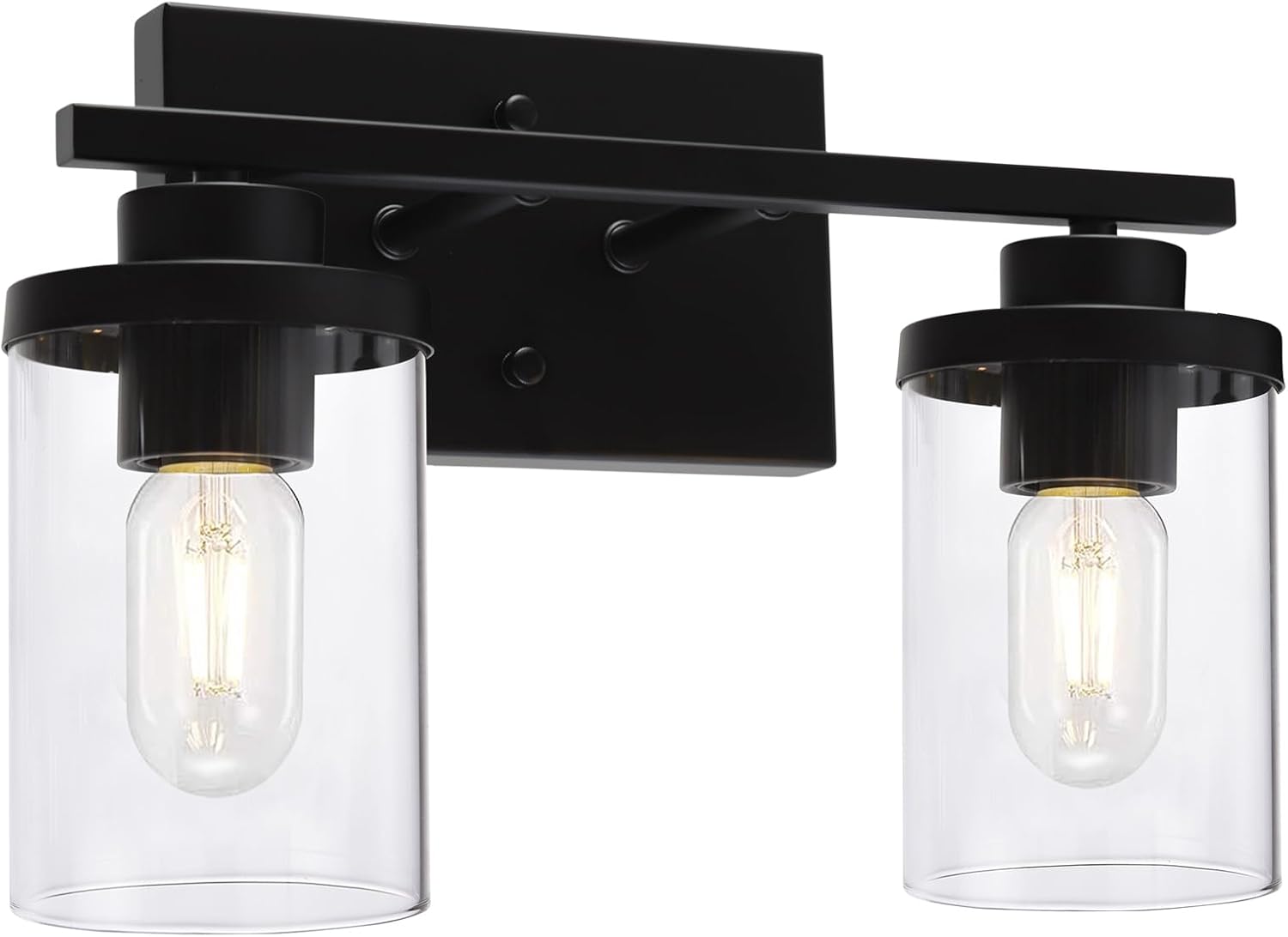 2 lámparas de pared para baño de luz negra con pantallas de vidrio transparente, iluminación de granja, apliques de pared para sala de estar
