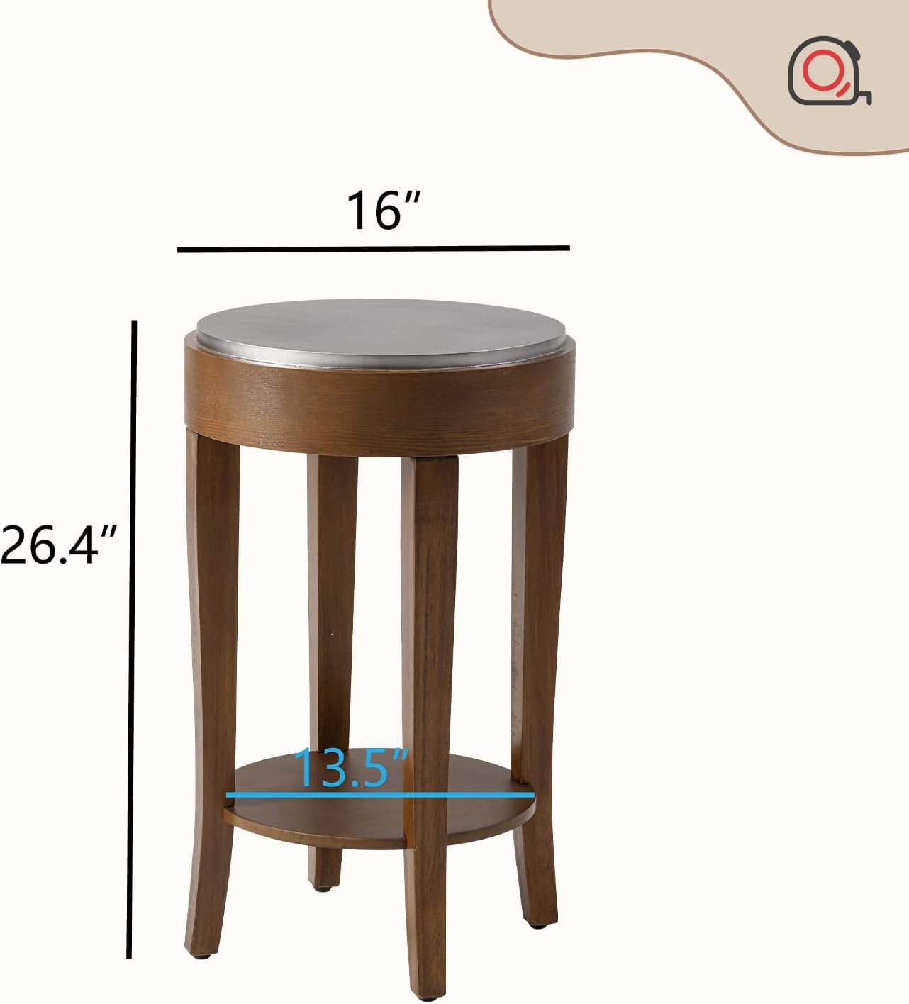 HOMPUS Juego de mesa auxiliar redonda moderna de 2 con estante de almacenamiento, mesita de noche de madera de 2 niveles con acabado de grano de