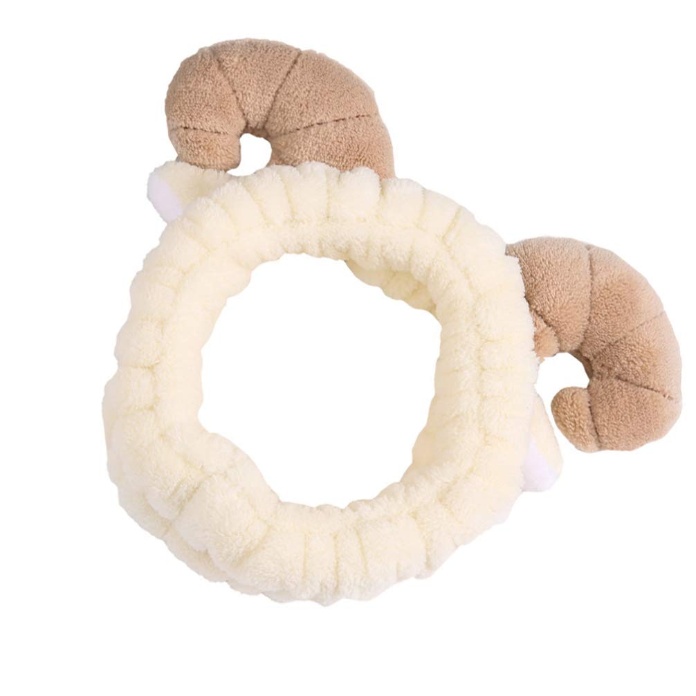 STOBOK Diadema de cuerno de maquillaje de dibujos animados elástica lavado cara banda de pelo cosmético ducha felpa accesorios para el cabello