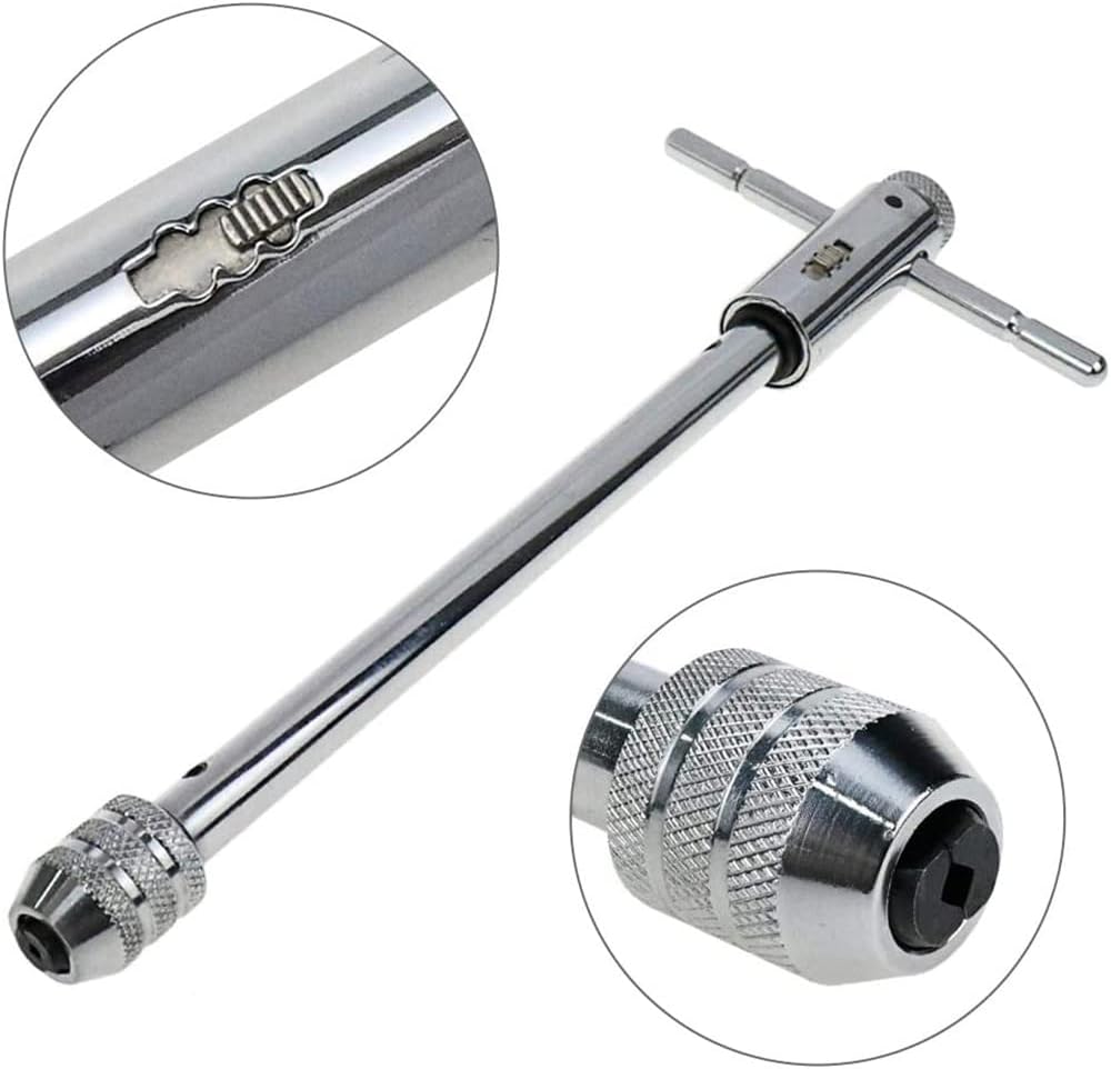 Llave de trinquete con mango en T, soporte de mango en T ajustable, herramienta de roscado manual para roscas métricas M3-M8, M5-M12 (M3-M8 largo)