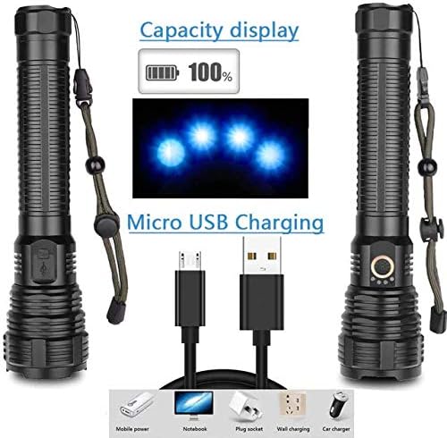 XLENTGEN Linternas LED recargables de alto lúmenes 200000, XHP70 potentes linternas tácticas con baterías Zoomable 5 modos de visualización de