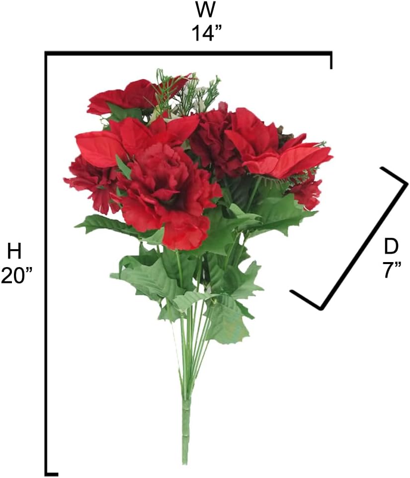 2 ramos de flores de Pascua artificiales, 14 tallos de flores de Navidad falsas, de terciopelo sintético, clavel de Pascua para decoración del