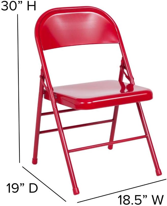 Flash Furniture Serie Hércules Silla plegable de metal de triple soporte y doble bisagra -rojo – paquete de 2