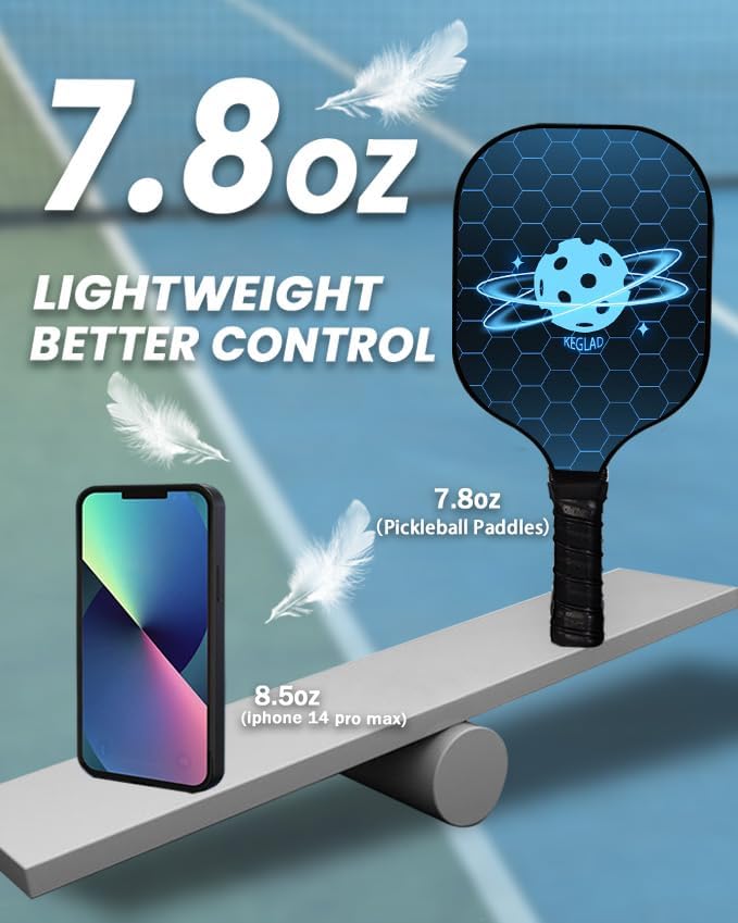 Pickleball Paddles, Graphite Pickleball Paddles Set of 2, Lightweight Pickleball Set with 4 Pickleball Balls and 1 Carrying Bag, Pickleball Rackets
