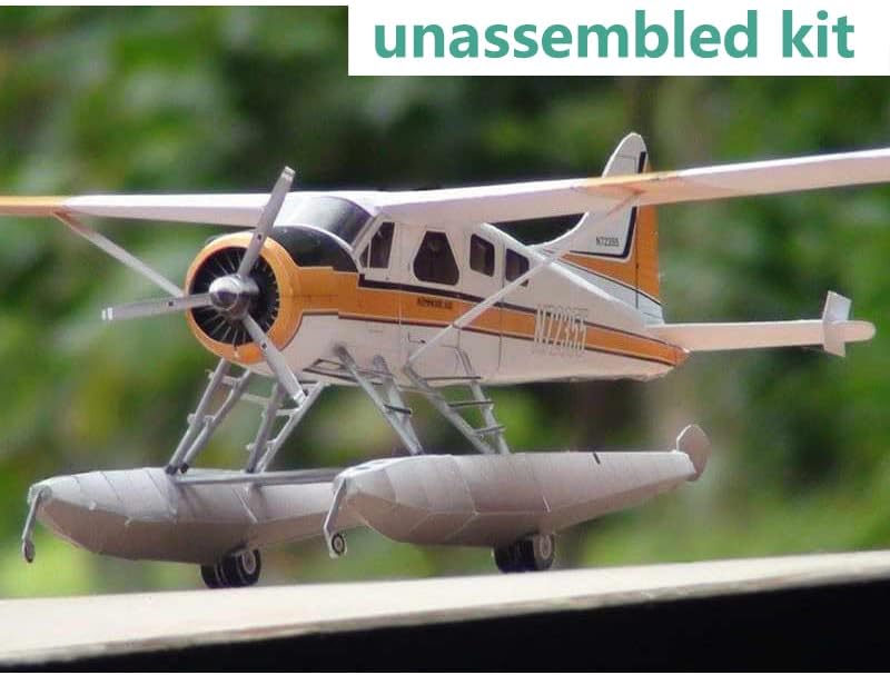 TECKEEN 132 escala CAN DHC-2 Beaver Float Seaplane Modelo 3D Modelo de papel Modelo de avión fundido a presión Modelo para colección (kit sin