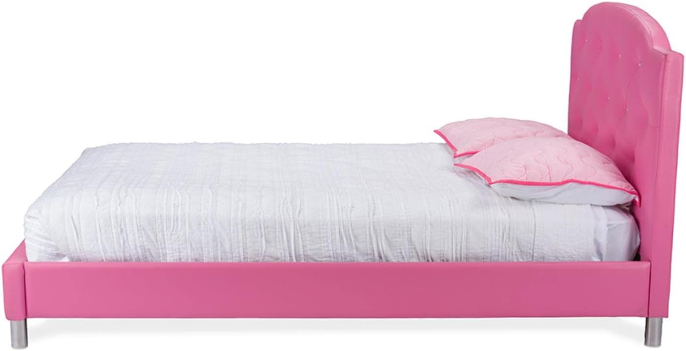 Baxton Studio Canterbury Cama moderna de piel sintética., Madera, Rosado