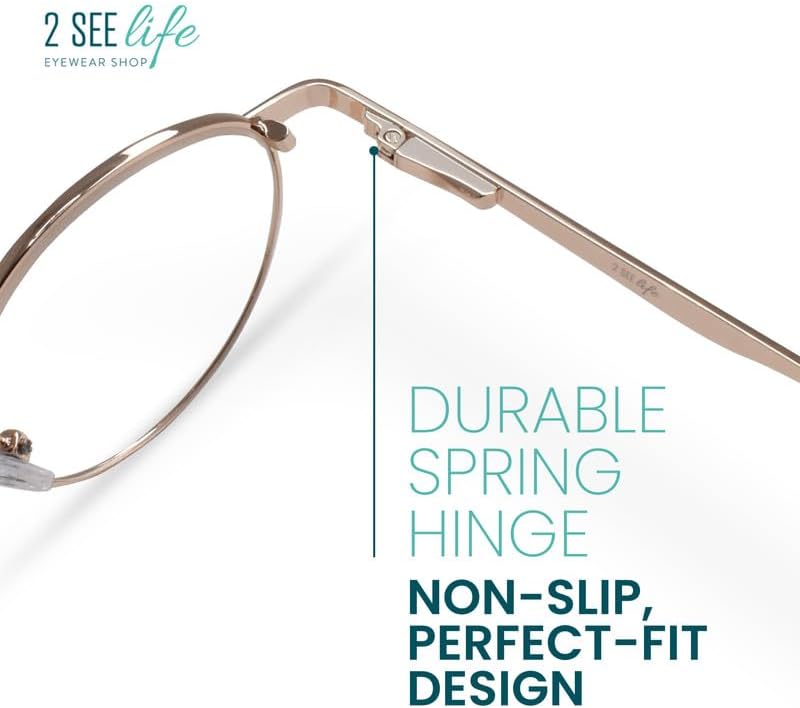 2SeeLife Lentes de lectura con borde de metal dorado para hombres y mujeres para lucir modernos con visión clara, lectores duraderos para mujeres y