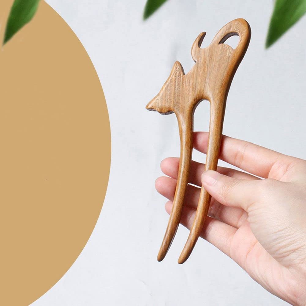 Palos de pelo de madera para gatos en forma de U, estilo chino, horquillas, horquillas, horquillas trenzadas, tocado retro (A)