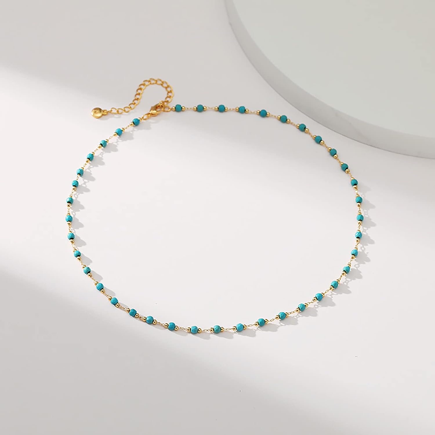 Turquoise Choker Necklaces for Women 18k Gold Plated Turquoise Beaded Necklace Choker Necklaces for Women