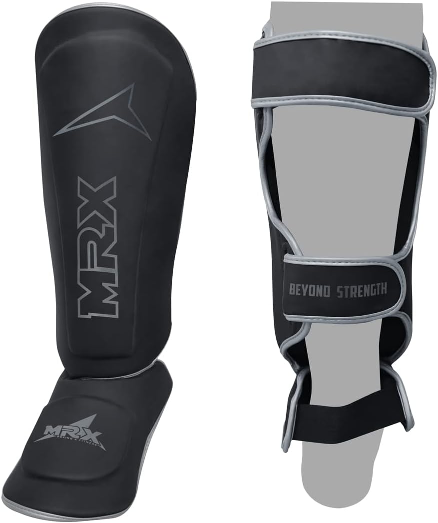 MRX BOXING & FITNESS Espinilleras para boxeo, artes marciales mixtas, Muay Thai, entrenamiento de kickboxing, acolchado extra con diseño de lujo en