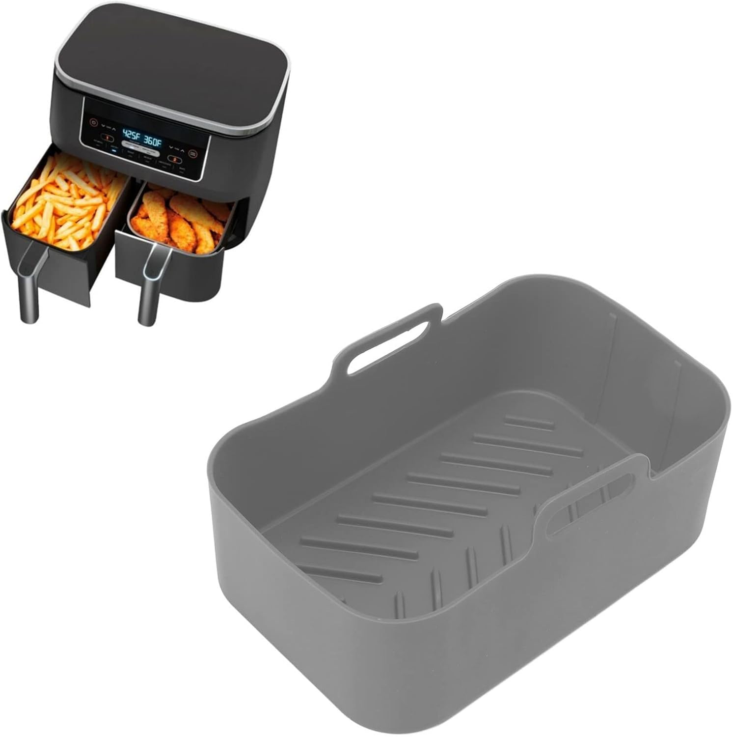 Juego de 2 cestas de silicona para freidora, olla de cocina de aire de silicona, para Ninja DZ201 Foodi de 8 cuartos de galón con cepillo y