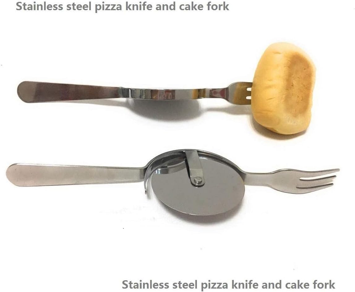 Cuchillo y tenedor para pizza, cortador de pizza de acero inoxidable 430, cuchillo para tartas, tenedor de pastel, cortador de pizza súper afilado y