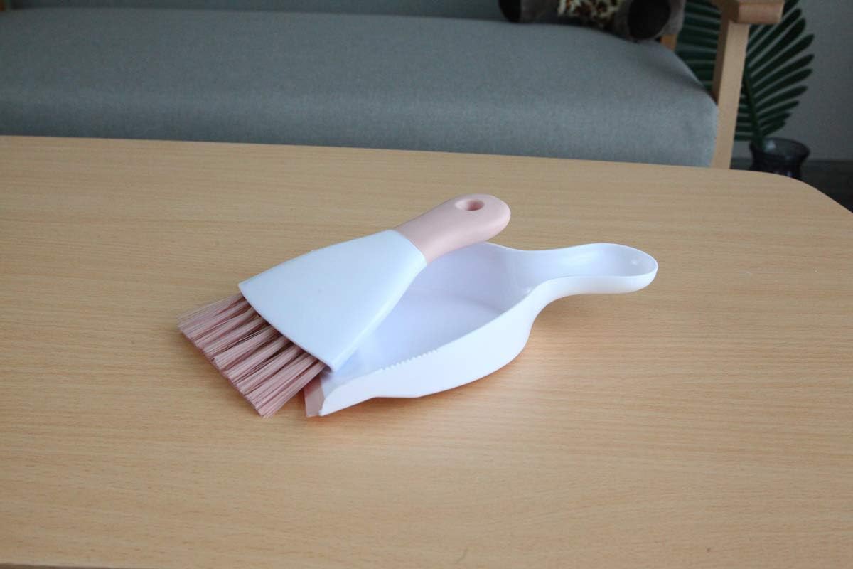 Mini cepillo de limpieza con juego de recogedor, mini escoba y recogedor de plástico, juego de limpieza de escritorio (rosa)