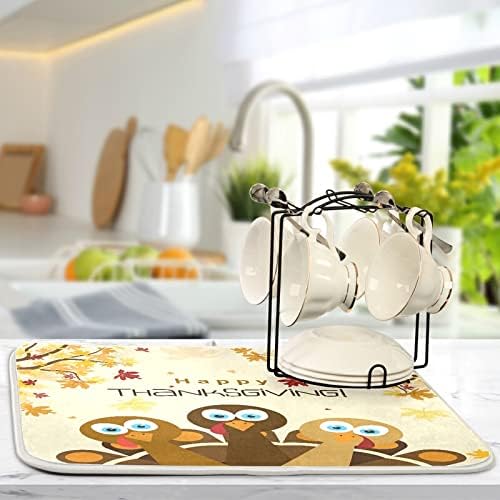 Tapete de secado de platos de pavos otoñales grande para encimera de cocina, 18 x 24 pulgadas, reversible, tapete escurridor de platos, tapete