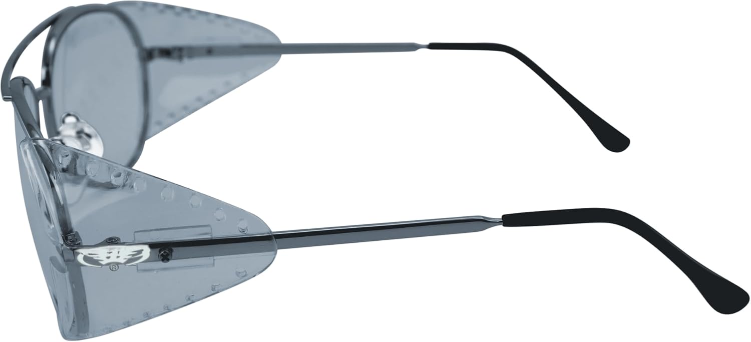Global Vision Gafas de sol de seguridad para motocicleta de aviador, color plateado con protectores laterales