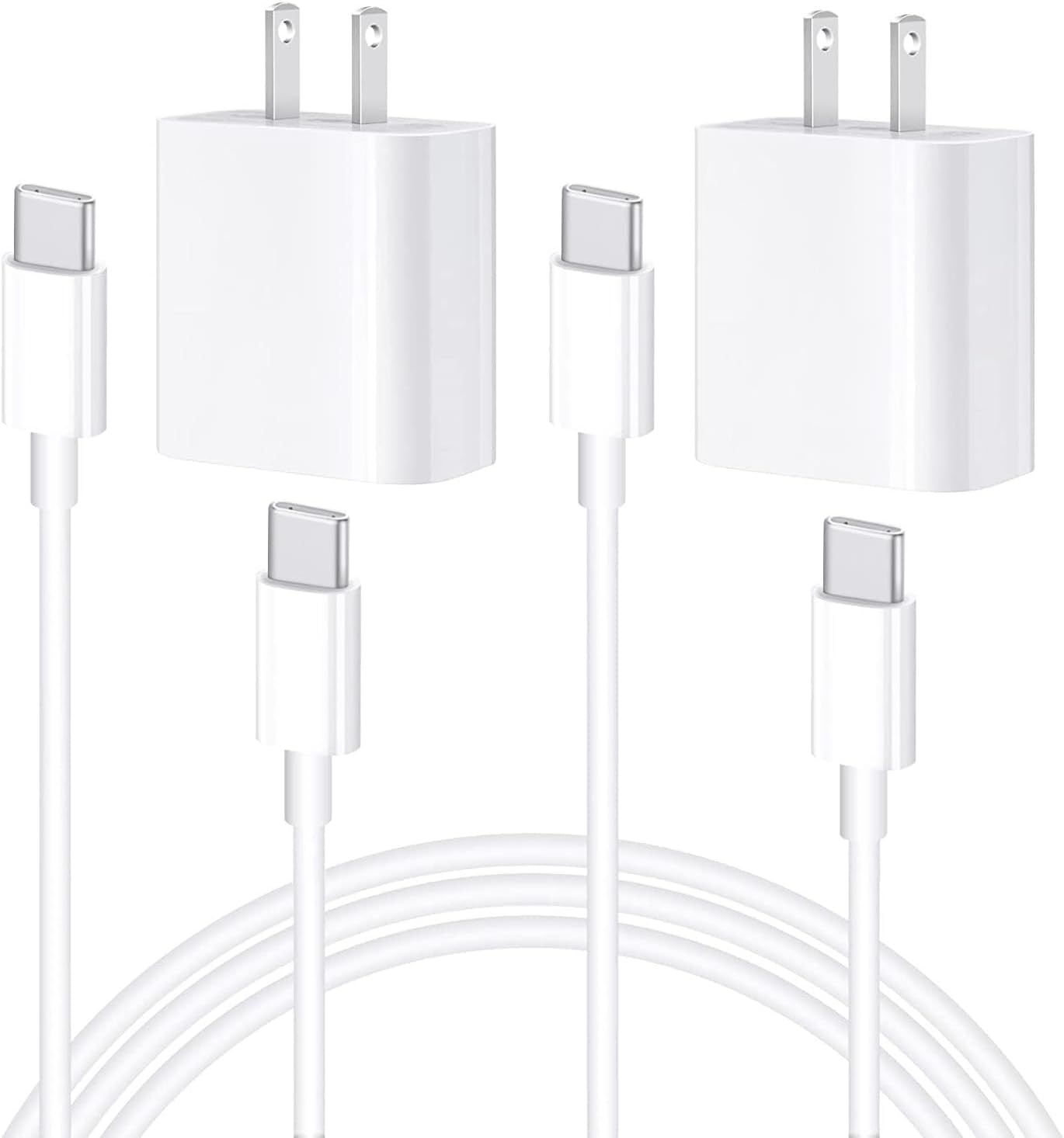 esbeecables Cargador para iPhone 15, paquete de 2 cargadores de pared PD de 20 W, USB C, bloque de carga rápida con USB C a USB C de 6 pies, cable