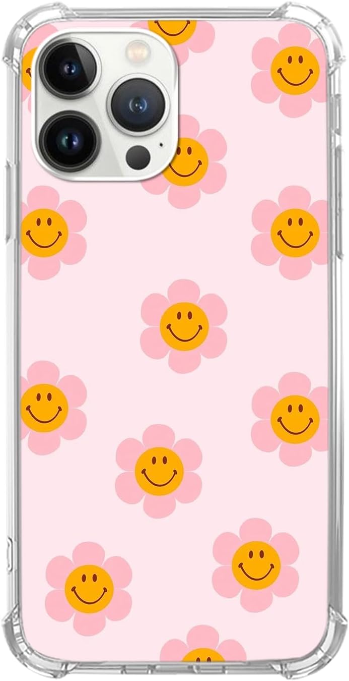 Funda para teléfono con diseño de flores sonrientes retro compatible con iPhone 13 Pro, bonita funda de teléfono con diseño de margaritas sonrientes