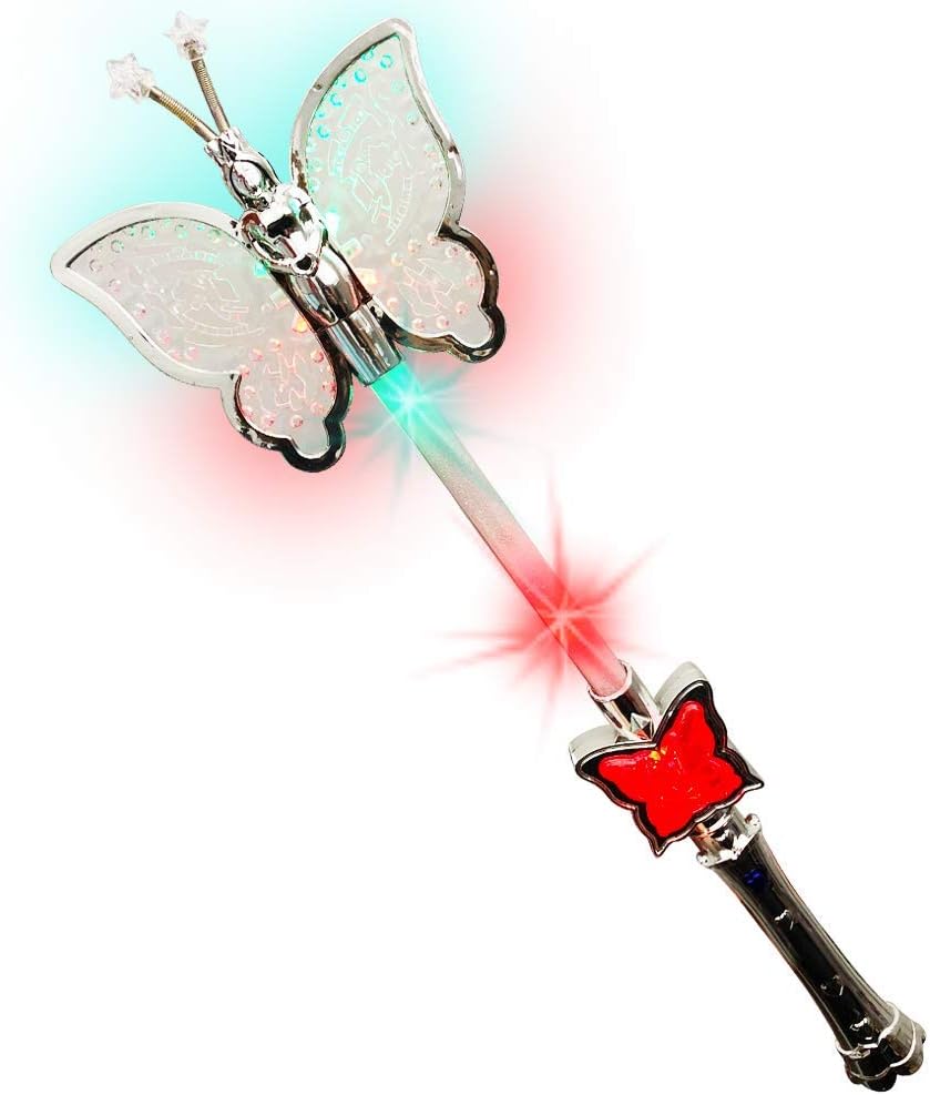 ArtCreativity Bastón de mariposa giratorio multicolor con mango LED, varita de mariposa iluminada de 16 pulgadas para niños, divertido accesorio de