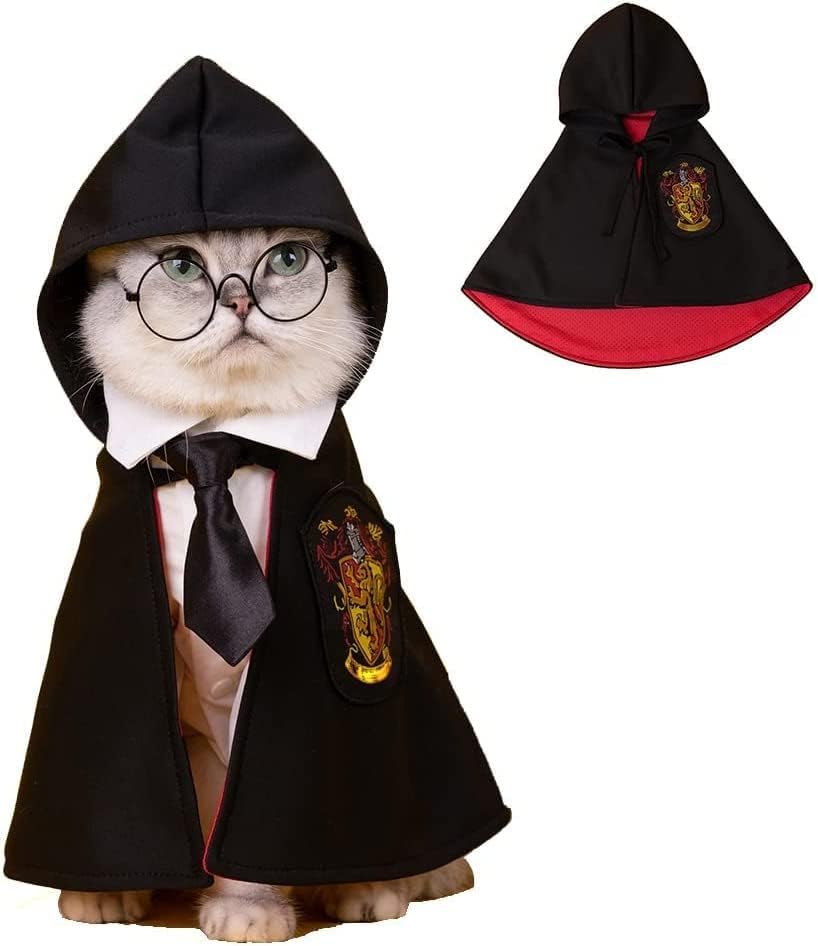 Capa de gato de Halloween con corbata para el cuello, disfraces de gato de Halloween, disfraces de perro pequeño, ropa de Halloween para mascotas,