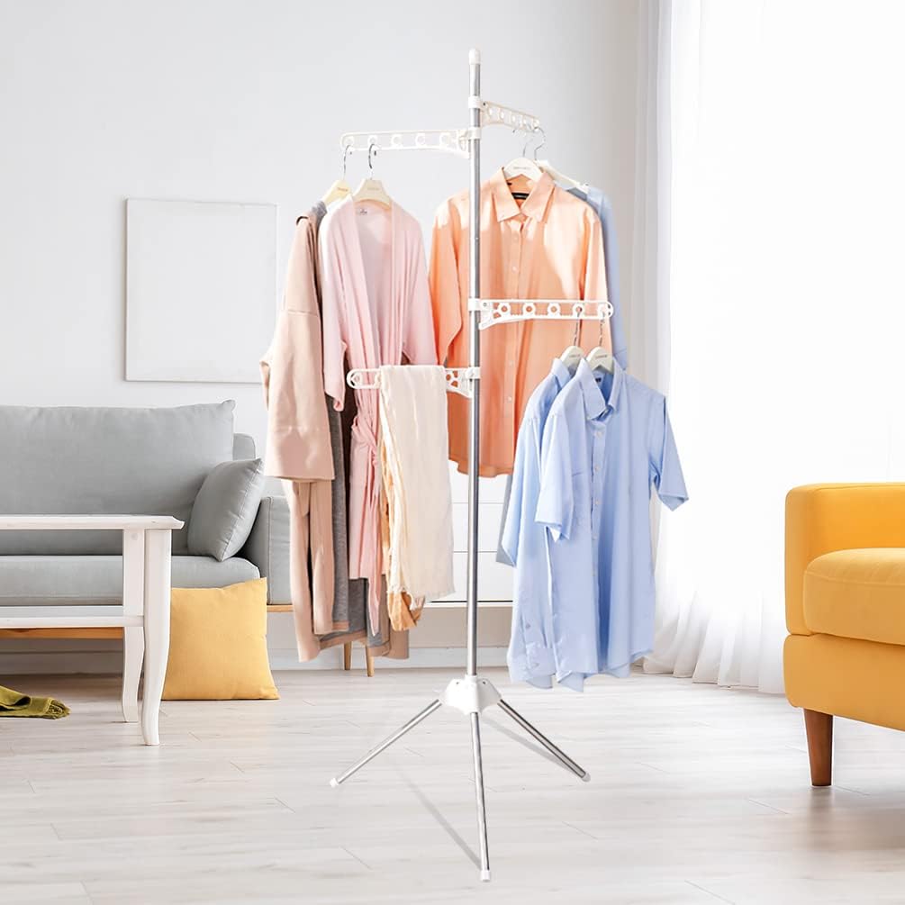 BAOYOUNI Estante plegable para secado de ropa, trípode plegable, colgador de abrigos, estante de almacenamiento de ropa, organizador portátil de
