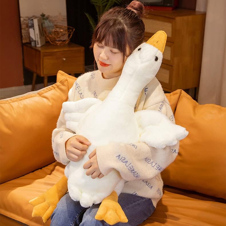 Peluche de ganso de 35.4 pulgadas, suave pato de peluche, cisne gigante blanco, almohada para dormir para niñas y niños (blanco, 35.4 pulgadas)