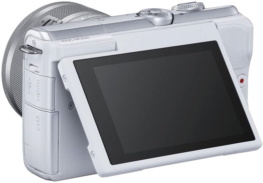 Canon Cámara digital sin espejo EOS M200 con lente de 0.591-1.772 in (blanco) (3700C009) + tarjeta de 64 GB + estuche + kit de filtro + software de