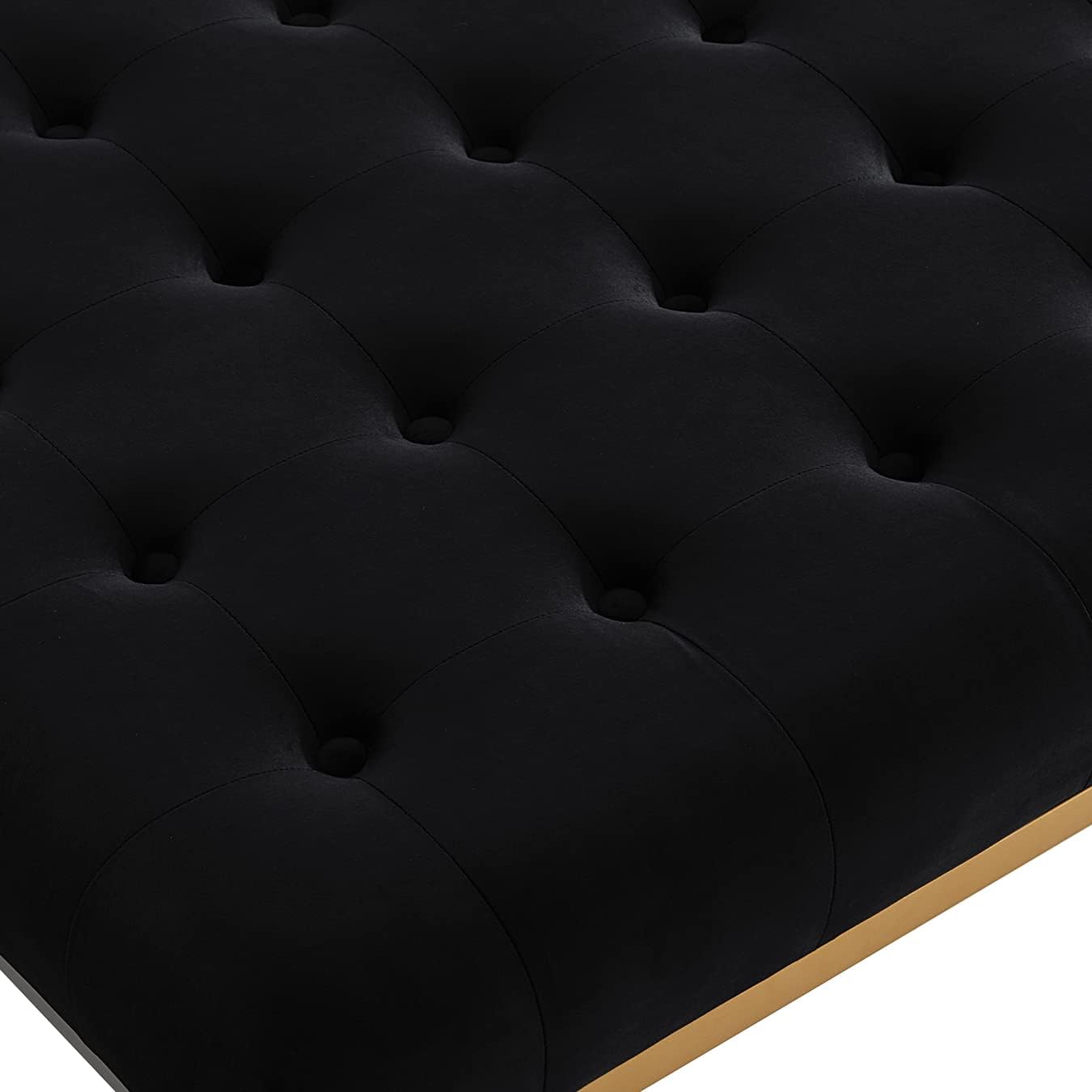 24KF – Mesa de café cuadrada, grande y copetuda estilo Edad Media asiento otomano tapizado en terciopelo, acolchado y con base de metal dorado,