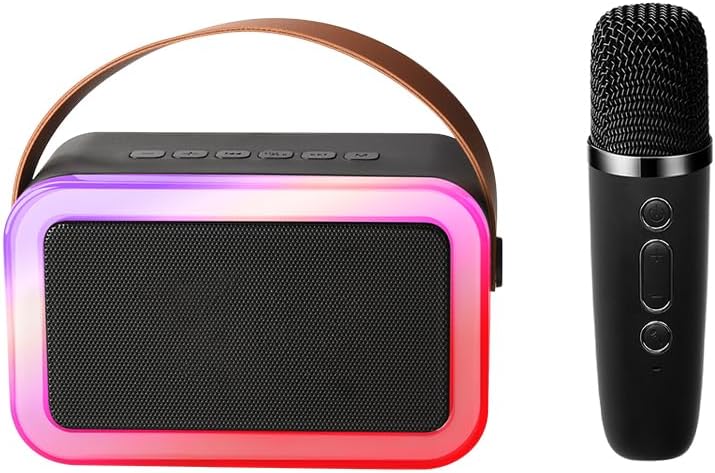 Altavoz Bluetooth impermeable IPX5, 10 W inalámbrico portátil estéreo para fiestas con luces LED, máquina de karaoke para adultos y niños con