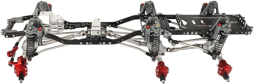 ZXYRC Marco de chasis de coche de metal 6×6 RC con ejes traseros medios delanteros Transmisión prefija para Axial SCX10 II 90046 90047 110 RC