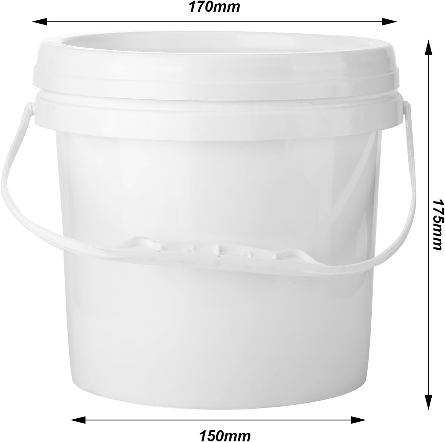 Gerrii Paquete de 10 cubos de plástico blanco con asa y tapa, contenedores de almacenamiento de alimentos, cubo multiusos para pintura, agua,