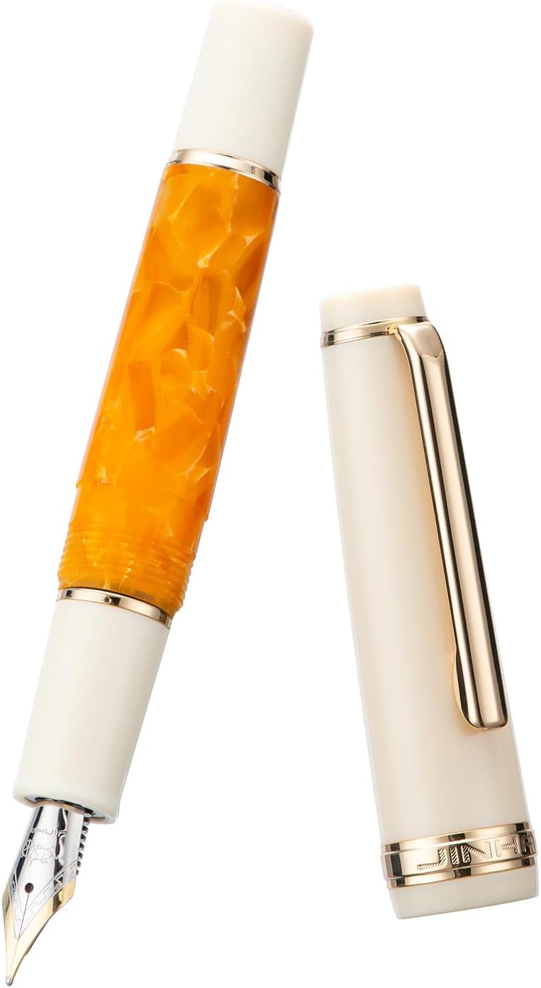Jinhao 82 Mini pluma estilográfica extra fina, bolígrafo acrílico naranja con borde dorado con juego de convertidor