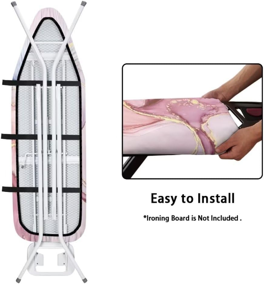 Funda para tabla de planchar de mármol rosa con gancho y bucle para mujeres y niñas, cubierta extra ancha para tabla de planchar con borde elástico,