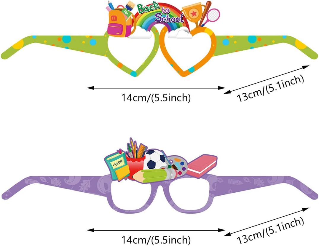 24 gafas de papel para fiesta de bienvenida de regreso a la escuela, marco de lentes para el primer día de escuela, para jardín de infantes,