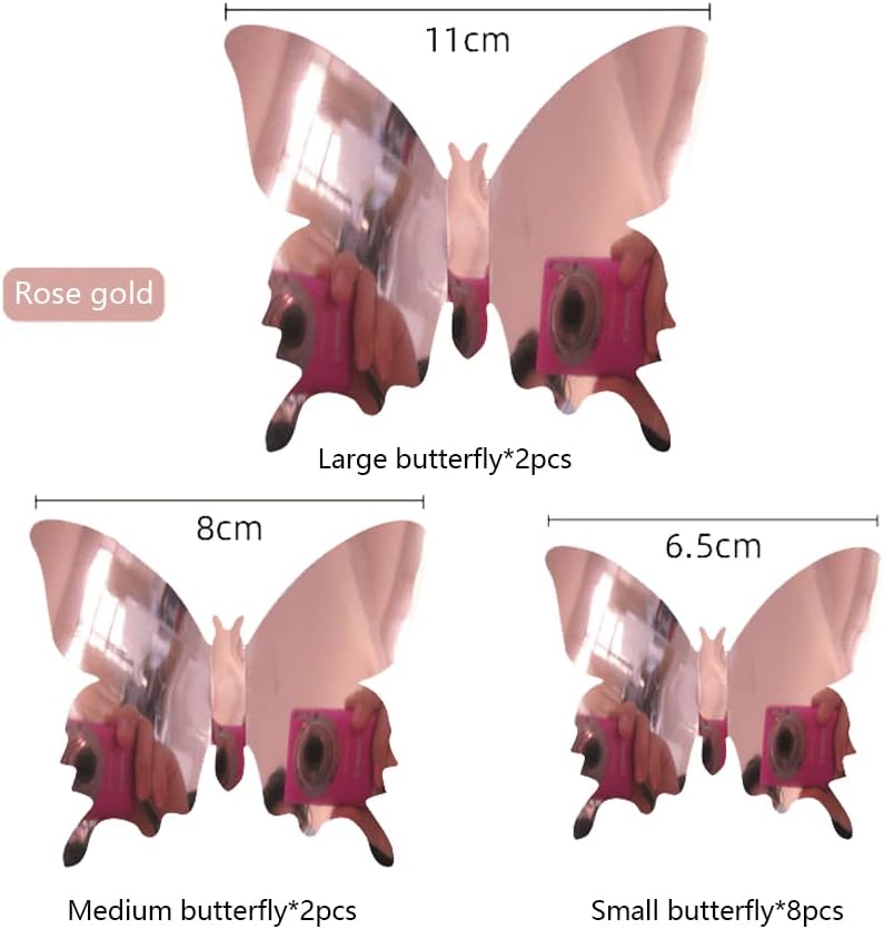 Decoración de pared de mariposa rosa 3D Mariposa Espejo Superficie Pegatinas 48 piezas  Decoración de celebración brillante para decoración de