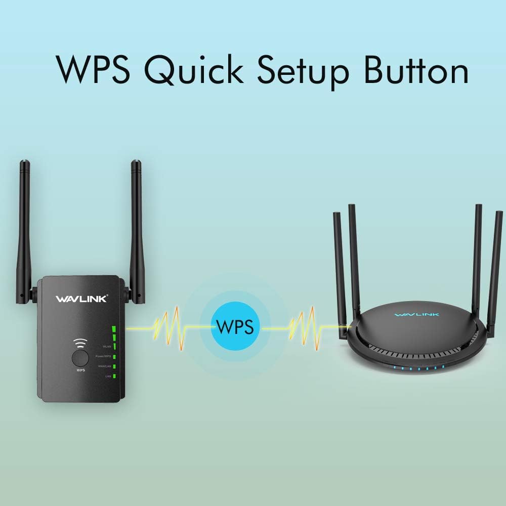 WAVLINK Extensor WiFi, extensor de alcance WiFi N300 para el hogar, banda de 2.4 GHz con puerto Ethernet doble, antena externa y botón WPS, enchufe