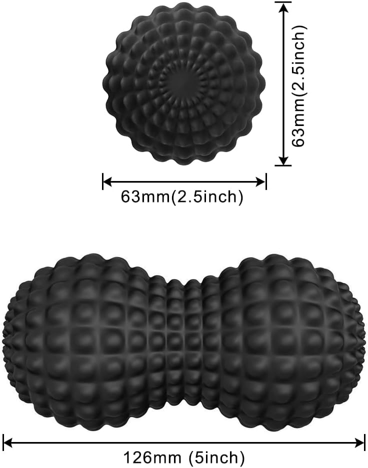 SELEWARE Bola de masaje de maní, bola de masaje de lacrosse doble de maní para espalda, cuello, hombros, columna vertebral, piernas, caderas, bola