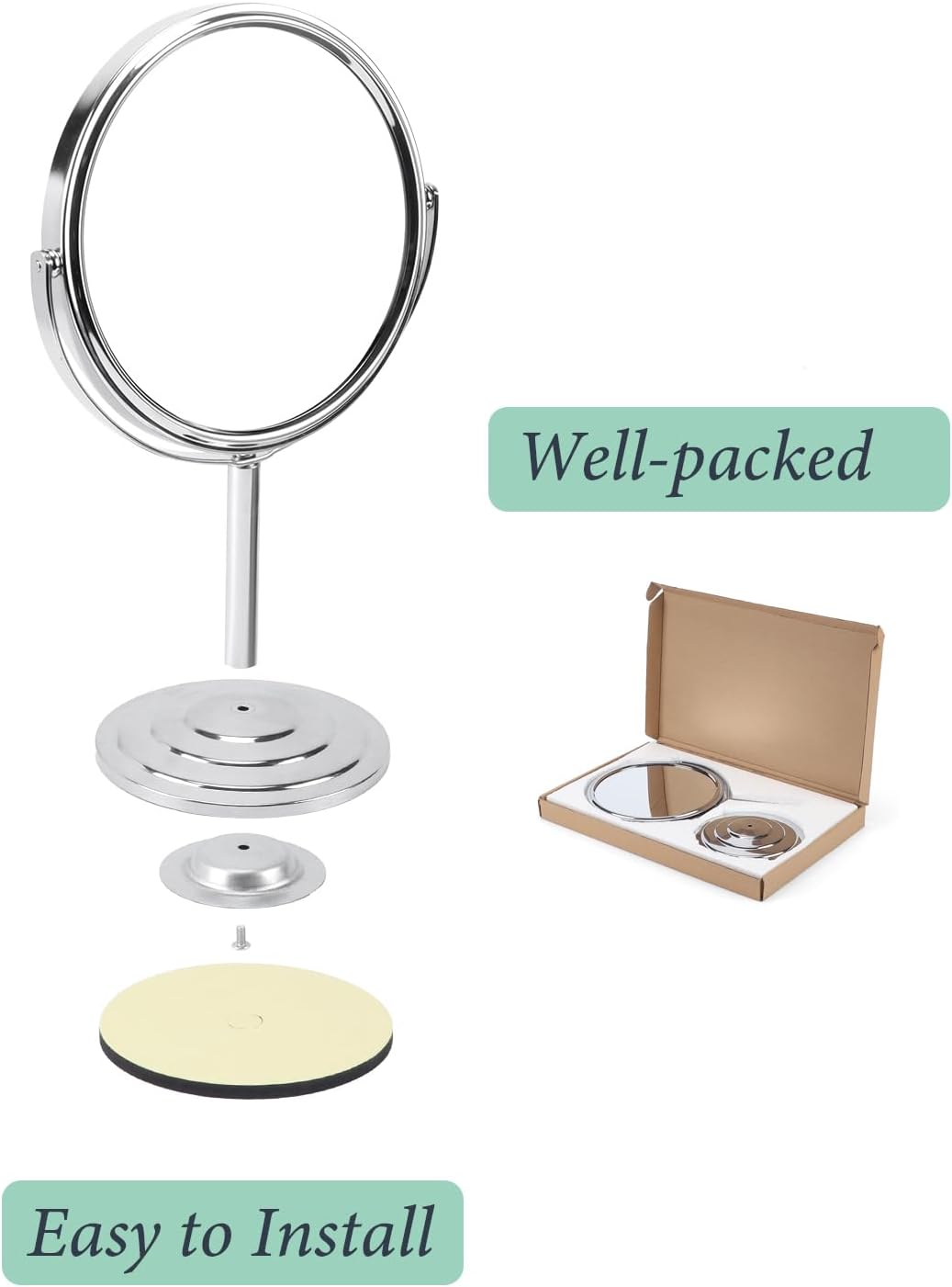 Schliersee Espejo de maquillaje de tocador con aumento de 7 pulgadas, rotación de 360, espejo de mesa de escritorio de aumento de doble cara