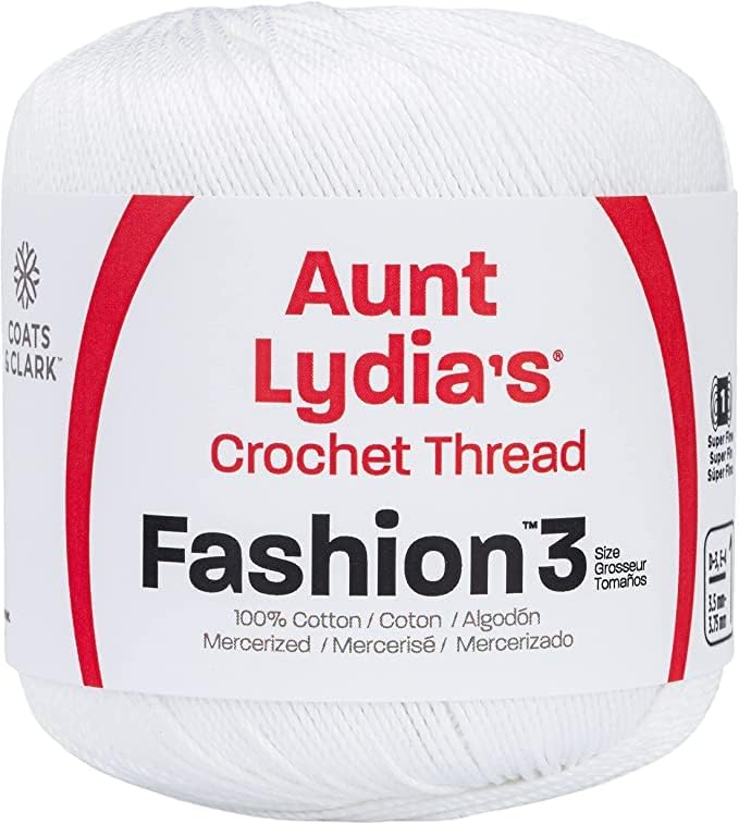 Aunt Lydia Fashion Crochet blanco  3 unidades de 150y449.5 ft  Algodón  Calibre 3  Crochet