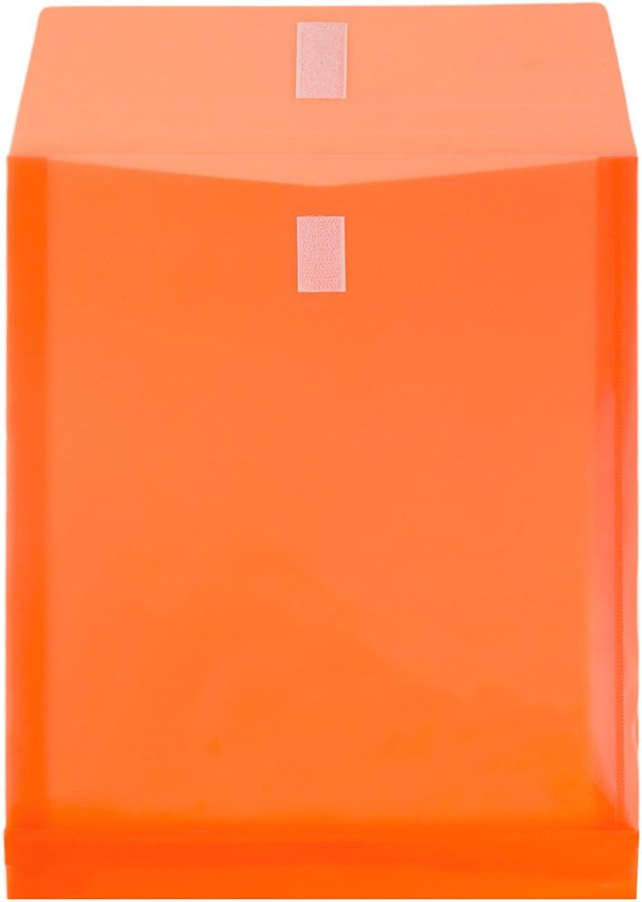 JAM PAPER Sobres de expansión de plástico con cierre de gancho y bucle, extremo abierto, 9 34 x 11 34 con expansión de 1 pulgada, naranja, paquete