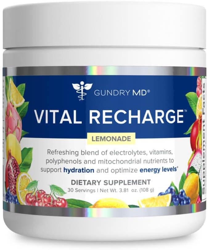 Gundry MD Vital Recharge Suplemento en polvo  Fórmula energética avanzada con electrolitos  Soporta suministro de ATP  30 porciones