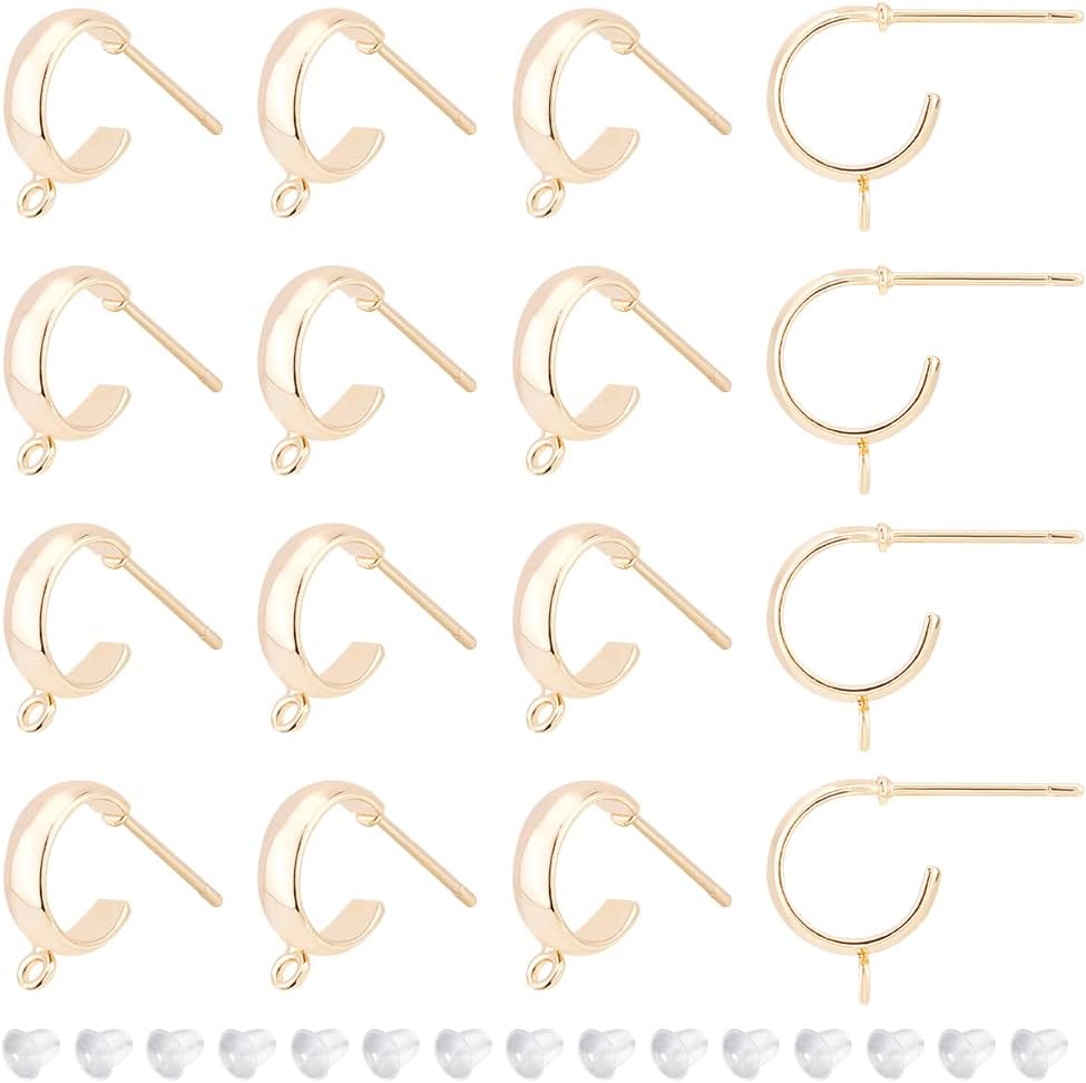 BENECREAT 16 piezas de aretes chapados en oro de 18 quilates, gancho de latón con bucles verticales, 40 tuercas de plástico para joyería de madre,